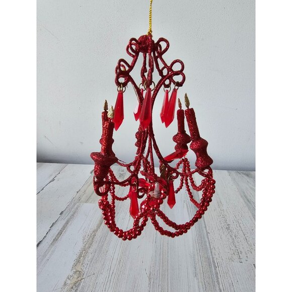 Katherine's collection red glitter chandelier beaded ornament mini as is - Picture 1 of 7